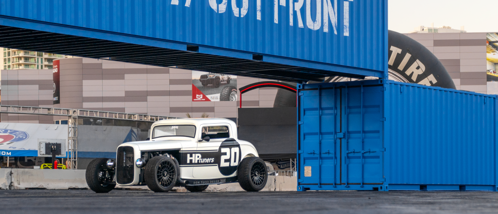 Tucci Hotrods '32 Ford Highboy at the Ford Out Front booth at SEMA 2019